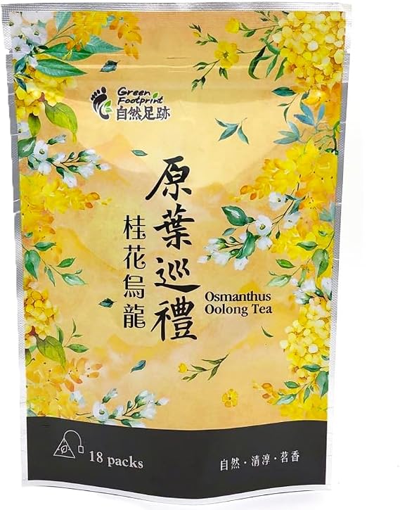 Green Footprint Oolong Tea |18 Tea Bags | Product of Taiwan | Refreshing, Promote Digestion, Freshness of White Peach and Aromatic Taste of Oolong Tea (Osmanthus oolong)