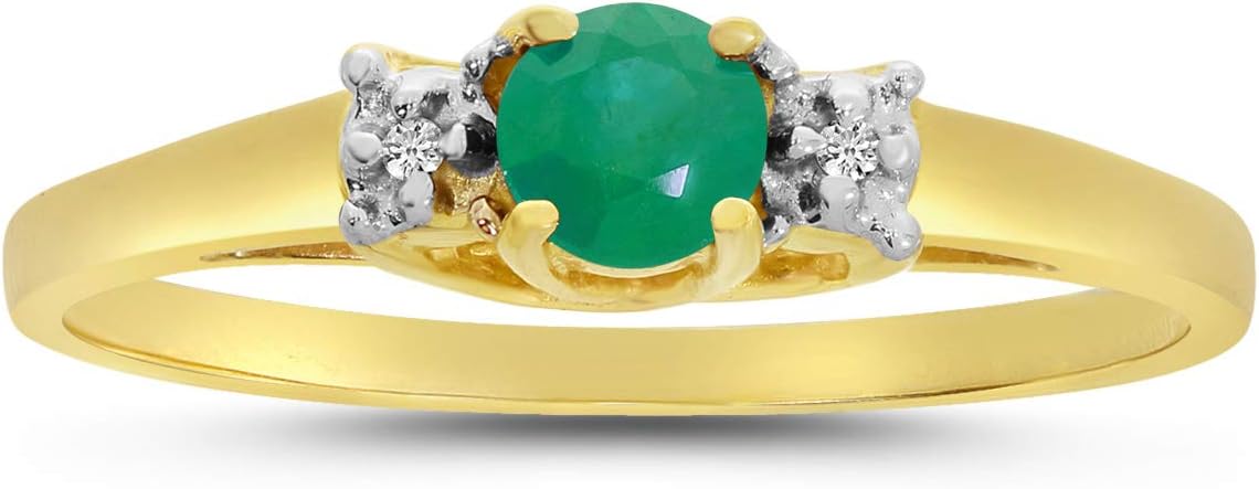 14k Yellow Gold Round Emerald And Diamond Ring