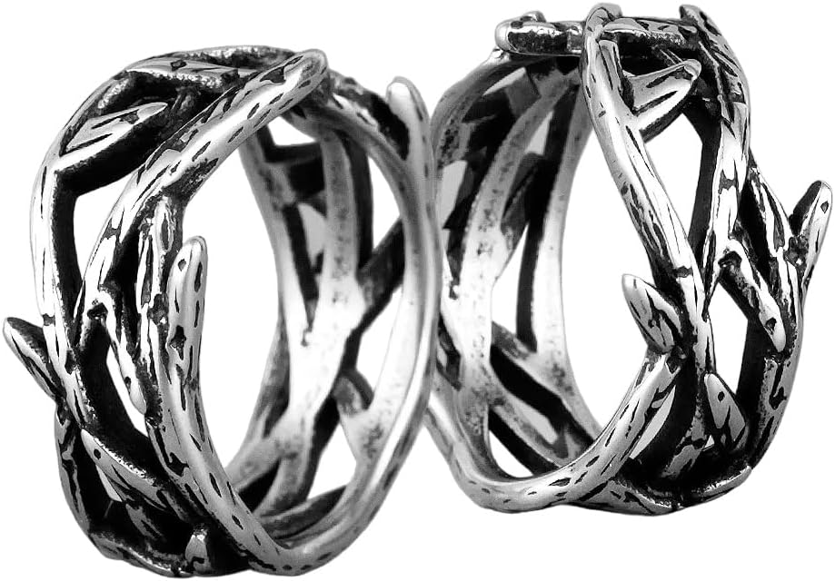 Stainless Steel Victory Olive Branch Ring Punk Simple Retro Biker Jewelry for Men Women (7)