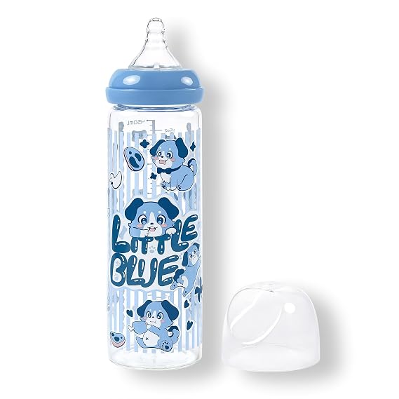 LittleForBig Adult Glass Feeding Bottle Ultra Printed Specialty Oversized Little Blue Pattern