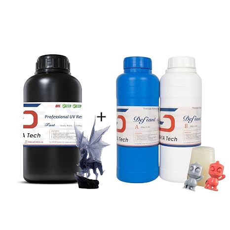 Siraya Tech Fast Smoky Black 3D Printer Resin (1kg) and Defiant 25 Silicone Mold Making Kit (1kg) - Perfect Combo for 3D Printing and Mold Making, 3 Bottles, 2kg Total