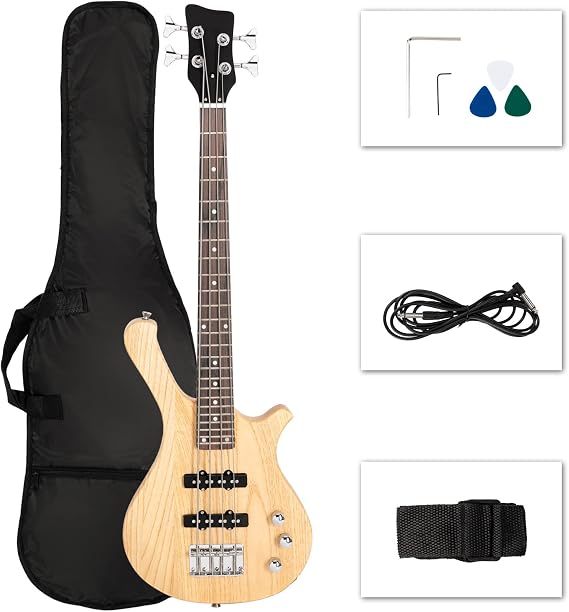 Ktaxon - 4 String Electric Bass Guitar, 36" Bass Kit with Split Single Coil Pickup, Rosewood Fingerboard, Mahogany Body for Kids Boys and Girls (Natural)