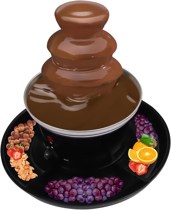 Electric Chocolate Fountain, 3 Tier Chocolate Fondue Machine with 5Forks, 25W Fuente De Chocolate, Small Chocolate Fountain Machine for Parties, Melts Cheese, Candy, Dip Strawberry, fruit, Vegetable