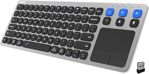 Arteck Universal 2.4G Wireless and Bluetooth Touch TV Keyboard Multi-Device with Easy Media Control and Build-in Touchpad Keyboard for Smart TV, TV Box, TV-Connected Computer, Mac, HTPC
