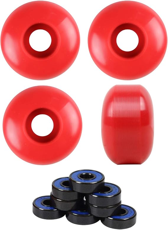 TGM Skateboards 58mm Blank Skateboard Wheels + ABEC 7 Bearings Spacers (Red)