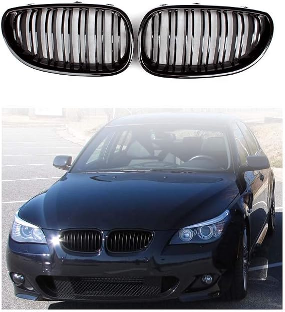 E60 Grill, ABS Gloss Black Front Replacement Kidney Grill for BMW 5 Series E60 & E61, 2004-2009