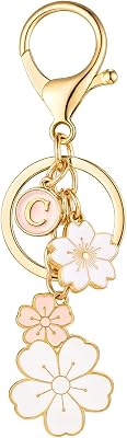 SELOVO Initial Keychain Flower Charms for Key Cute Pink Letter Keyring for Backpack