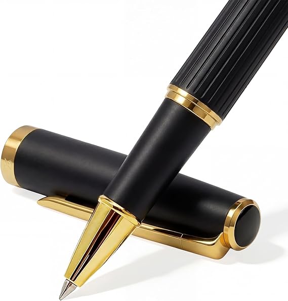 Luxury Rollerball Pen Smooth Writing Ball Point Pen, Premium Journal Pens with Schmidt Refills, Elegant Pen Gifts for Business Birthday (Black)
