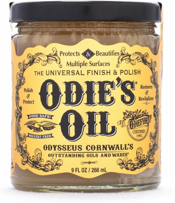 Odie's Oil - Universal Finish for Wood, Leather, Plastic, Vinyl, Metal & More - 9 Oz Jar - Waterproofs, Food Safe, Solvent Free Non-Toxic Finish