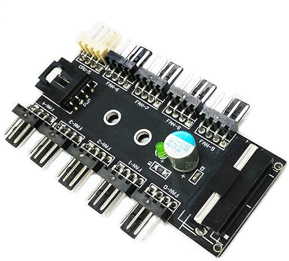 Chassis Fan Hub CPU Cooling HUB 10 Port 12V 3Pin/4 Pin Fan PWM Fan Hub Controller Power from SATA Interface