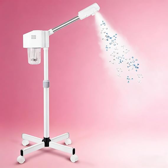 Professional Facial Steamer, Ionic Hot Mist Spray, Timer, Beauty Care Humidifier, SPA at Home & Salon (White)