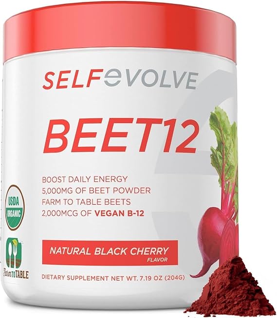 Beet Root Powder Organic 5000mg with Vitamin B12 (Methylcobalamin) and Trace Minerals in Natural Black Cherry Flavor, 0g Added Sugar Vegan Dietary Supplement (30 Servings)