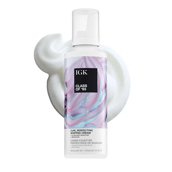 IGK Class of '93 Curl Cream - Whipped Leave-In Conditioner & Curl Defining Styler for Curly, Wavy & Coily Hair, with 10 Butters & Oils, Silicone-Free, Vegan & Cruelty-Free, 5.5 Oz