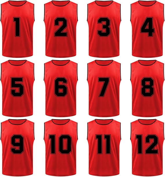 TOPTIE 12-Pack Numbered/Blank Scrimmage Team Jerseys Mesh Vests Pinnies | Adult and Kid Size, For School Events, Team Training, Practice, Tournaments, Camps