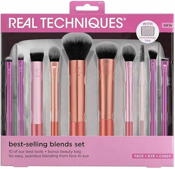 Real Techniques Blends Set, 10 Makeup Brushes & Beauty Bag