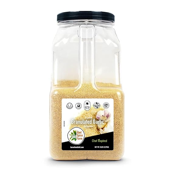 Abel Spice Farm Granulated Garlic Bulk,5 Lb Pack. Premium 100% Natural | Kosher-Certified Non-GMO Granulated Garlic Fresh for Gourmet Cooking & Seasoning, Ideal for Restaurants, Commercial Kitchens.