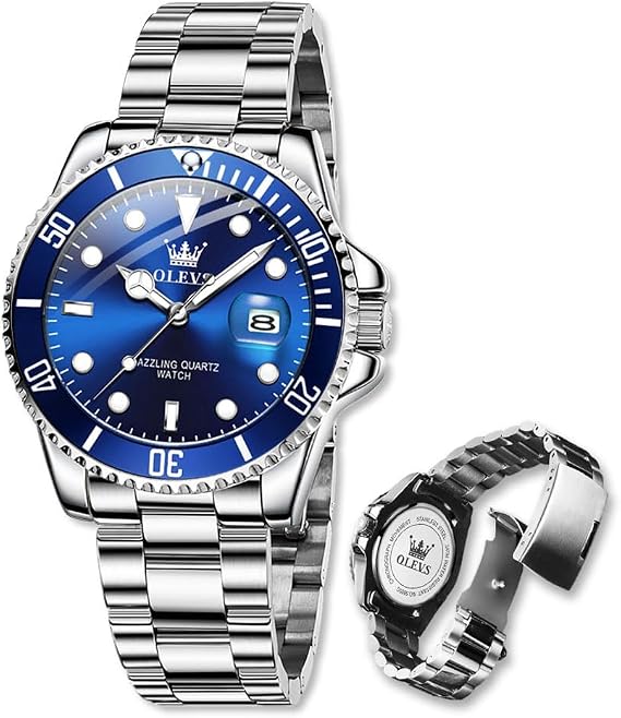 Men Watch Stainless Steel, 41mm Dial with Luminescent Indices and Date Display, 30M Water-Resistant, Quartz Movement, Classic Design Men's Wristwatch