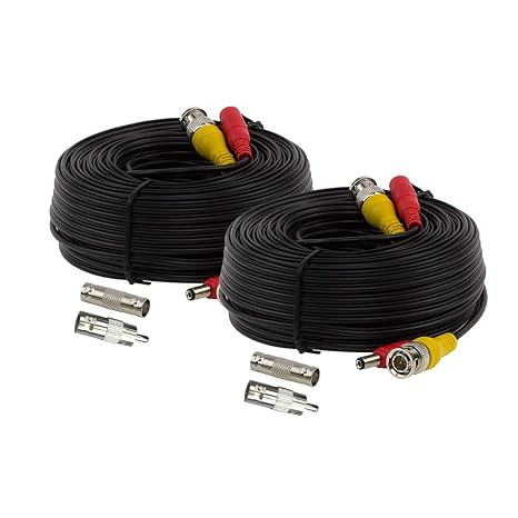 DC Power Extension Cable 100FT 2Packs All-in-One Siamese Camera Wire with BNC RCA Connectors for CCTV DVR Survelliance System - Black