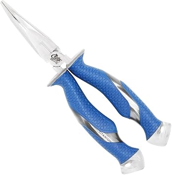 CUDA 8.5" Bent Needle Nose Pliers | Durable Steel Titanium Bonded Fishing Wire, Mono & Fluorocarbon Cutter with Non-slip Cuda Grips | For Saltwater & Freshwater Use