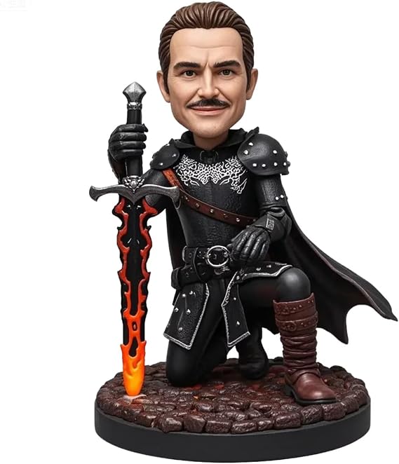 Blade of Embers Paladin Bobblehead with Cape - Custom Medieval Fantasy Gift for Action Gamers & Epic Decor