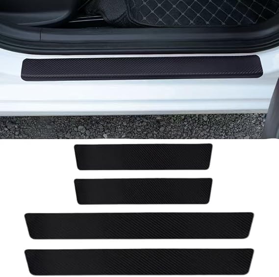 4 Pcs Car Carbon Fiber Door Sill Protector for Benz A-Class IV 2018-2025, Auto Door Sill Trim Entry Guard Scratch Resistant Exterior Accessories