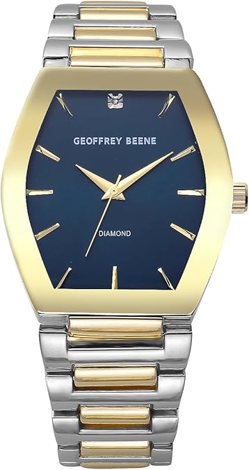 Geoffrey Beene Men's Two Tone Gold Metal Dress Watch, Genuine Diamond Accent Dial, Classic Quartz, Elegant Design