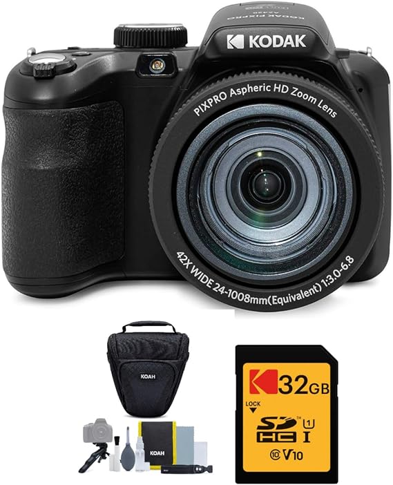 Kodak PIXPRO AZ425 Astro Zoom 20MP Digital Camera (Black) Bundle | 32GB Card, Case with Accessory Kit, (3 items)