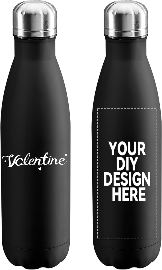 Personalized Custom 17oz Water Bottle, Stainless Steel Insulated Double Wall Vacuum Water Bottle Leak-Proof Cups for Sports & Travel (Black, 1 pack)
