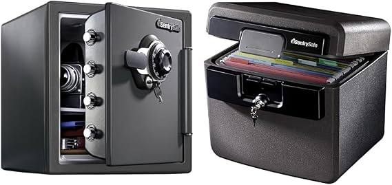SentrySafe Fireproof and Waterproof Steel Home Safe with Dial Combination Lock, File Folder and Document Safe, 14.3 x 15.5 x 13.5, Black