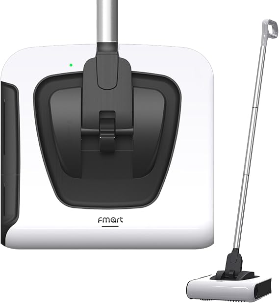 FMART FM-009 Cordless Electric Floor Sweeper Lightweight One-Hand Operation with Flexible Handle, Quiet Design, Powerful High-Speed Edge Brush, for Hard Floors, Corners & Low-Pile Carpets
