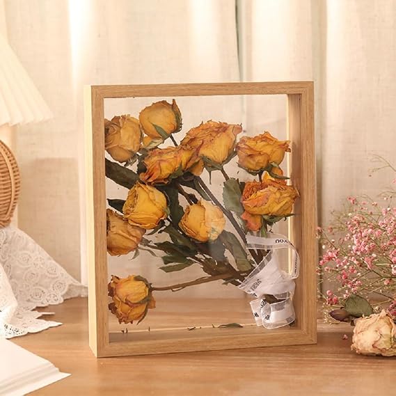 3D Picture Frame,22*22*6cm 3D Shadow Box, Desktop or WallHanging Wooden Deep Frame Display Box Personalised Photo Frames Gifts for Crafts, Anniversary, Photos, Flowers Display Frames-Log color