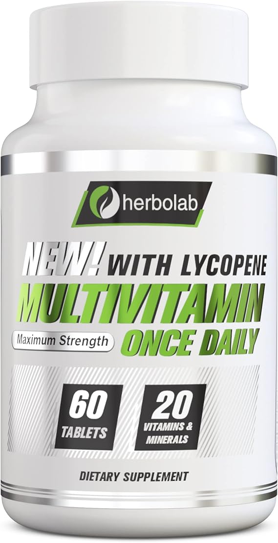 Herbolab Once Daily Multivitamin - 20 Vitamins & Minerals - 60 Tablets | One Tablet Daily, 2 Month Supply, Includes Lycopene, For Men & Women