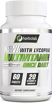 herbolab Multivitamin Once Daily, Max Strength Vitamins A, C, D, E, K, B1, B2, B6, B12, Niacin, Calcium, Magnesium, Zinc, Selenium, Copper, Manganese, Chromium with Lycopene, 60 Count 2 Mo Supply