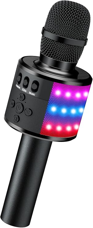 BONAOK Portable Bluetooth Karaoke Mic with Disco Lights for Adults & Kids
