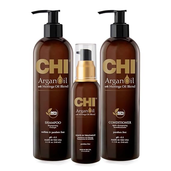 CHI Argan Oil Luxe Trio Kit, Professional Salon Quality Shampoo, Conditioner & Moringa Oil for Dry Damaged Hair Repair, Frizz Control, Moisture & Shine