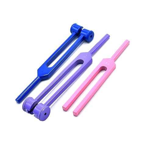 Portable 3 Pcs Standard Musical Violin Tuning Fork Set 128hz 256hz 512hz (Purple, Pink & Blue) Tuning Forks Medical Grade - Non-Magnetic Aluminum Alloy