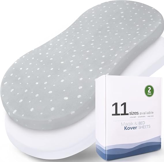 Bassinet Sheets 2 Pack, Fit for Halo BassiNest Swivel, Glide, Flex Sleeper, 4moms Mamaroo Sleep Bassinet, Baby Boy/Girl, Ultra Soft & Super Stretchy, White & Grey Ball,18" x 30"