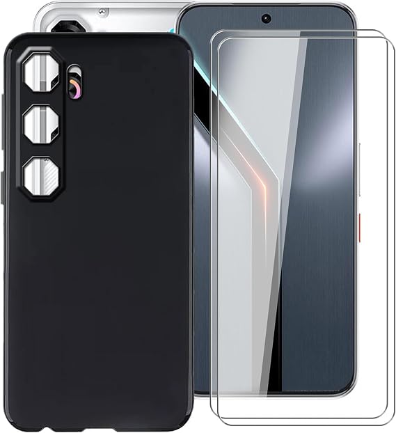 Phone Case for Nubia Neo 5 GT (6.80") with [2 x Tempered Glass Protective Film], Ultra-Thin Shockproof Bumper Cover Black Soft Silicone Case for Nubia Neo 5 GT - Black