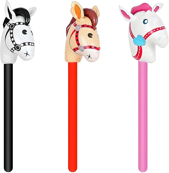 3 PCS Inflatable Horse Stick Inflatable Hobby Horse Blow Up Horses 21x95cm