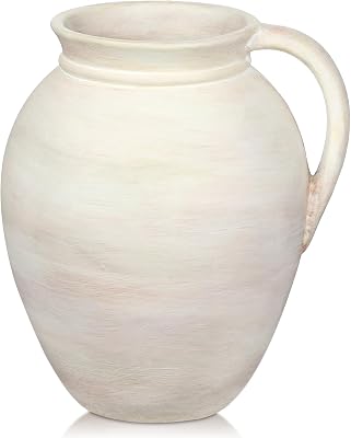 Ceramic Rustic Farmhouse Vase, 7.1 Pottery Beige Pitcher Vase for Flowers Pampas Grass Centerpieces Boho Modern Rustic Farmhouse Decor for Living Room Kitchen Countertop Entryway Dinner Table Shelf