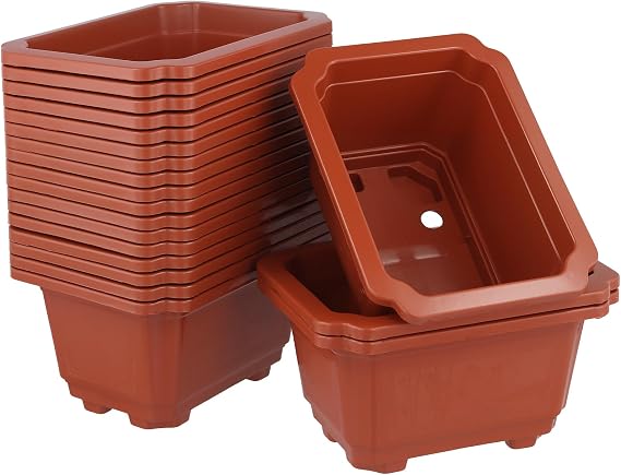SINJEUN 20 Pack Plastic Bonsai Pots, Brick Red Rectangular Bonsai Tree Pots for Gardening Cultivation and Decoration