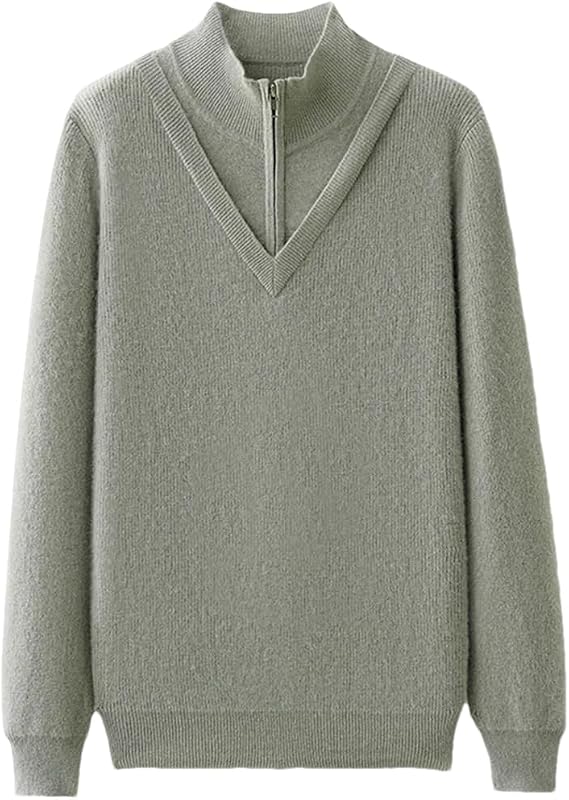 Fulbant Men's Cashmere Sweater Half Height O-Neck Pullover Business Casual Warm Knitted Shirt Autumn Winter