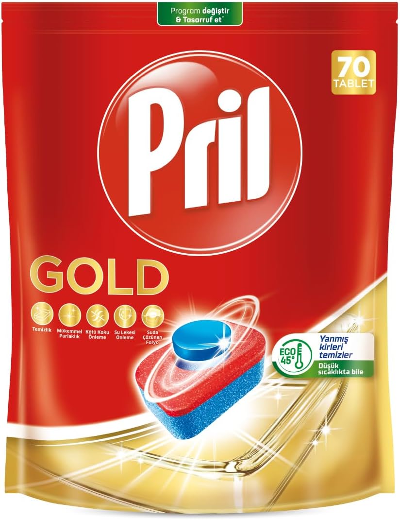 Pril Gold Dishwasher Detergent Tablet 70 Pieces, Gold 70 Tablets