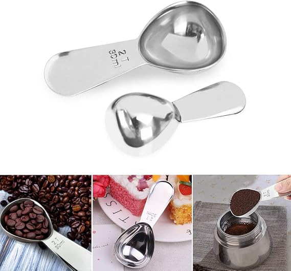Set of 2 Coffee Scoop Stainless Steel Coffee Measuring Scoops for Espresso, Coffee Beans, Ground Coffee and Tea 1 Tbsp (15ml) and 2 Tbsp (30ml)
