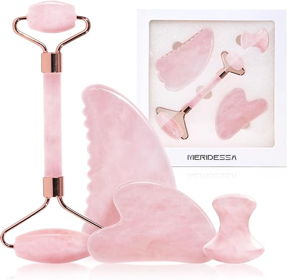 Jade Roller & Gua Sha Set for Face 4PCS Natural Facial Massage Tools