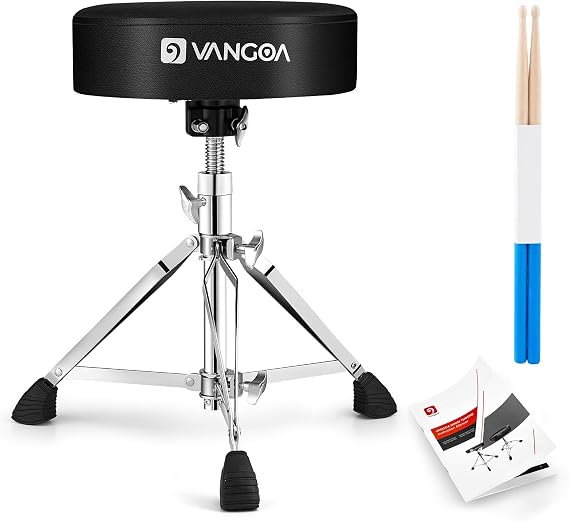 Vangoa Drum Stool Throne Set for Kids Teens Adults, Drum Seat Chair Height Adjustable Double Braced Upgraded Drumming Stool with 5A Drumsticks for Drummers