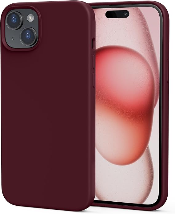Silicone Case Designed for iPhone 15 plus Case 6.7 Inch, Soft Ultra Slim Protective Shockproof Liquid Silicone Phone Case Cover with Anti-Scratch Microfiber Lining Burgundy