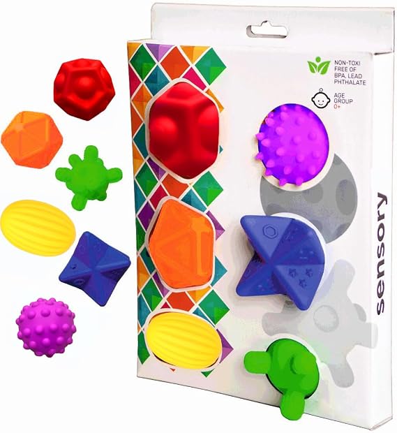 Sensory Sensory Baby Balls: Set of 6 | different textures and colors on each ball | Sensory and mental development | bath balls | suitable for pool | mouthguard and bath toy | baby Montessori toy |
