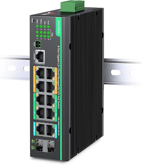 LINOVISION Industrial 12 Ports L2+ Cloud Managed Solar PoE Switch