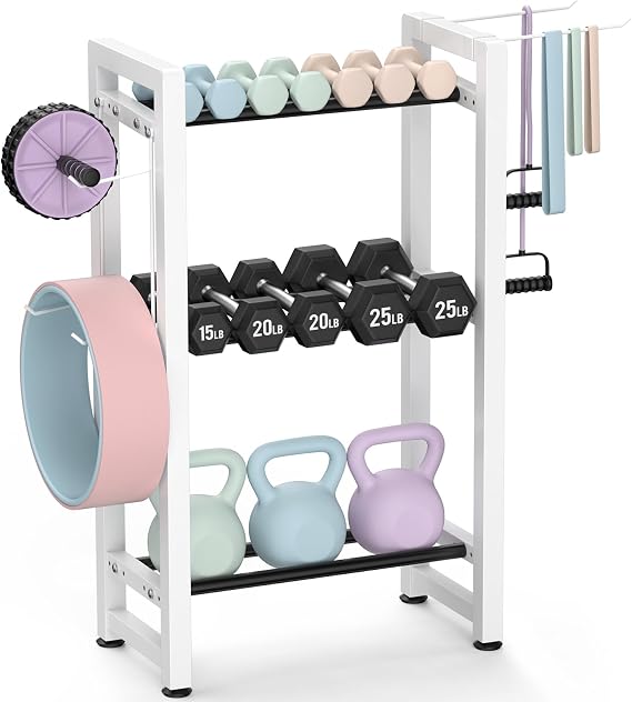 Small Dumbbell Rack,Heavy Duty Adjustable Dumbbell Weight Rack with Side Hooks,Gym Equipment Weight Set holderfor Dumbbell,Kettlebells Rack, Other Gym Accessories